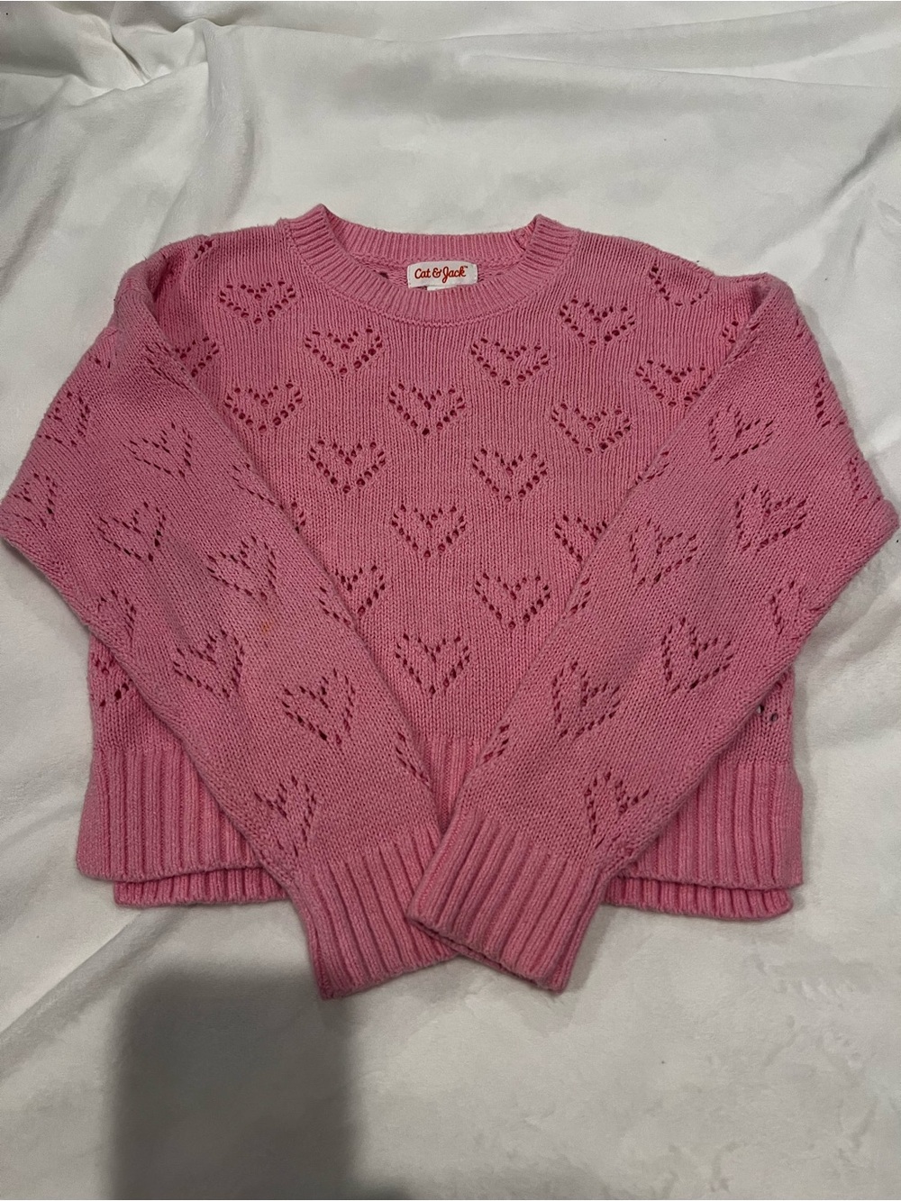 Cat & Jack Pink Pointelle Heart Sweater XS 4/5